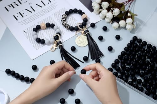 MAIBAOTA 120 Pcs Black Silicone Beads 15 mm Bulk for Keychain/Pens/Bracelet/Necklace Making Rubber Round Beads for Craft Making (with Boxed Kits) - color: Black