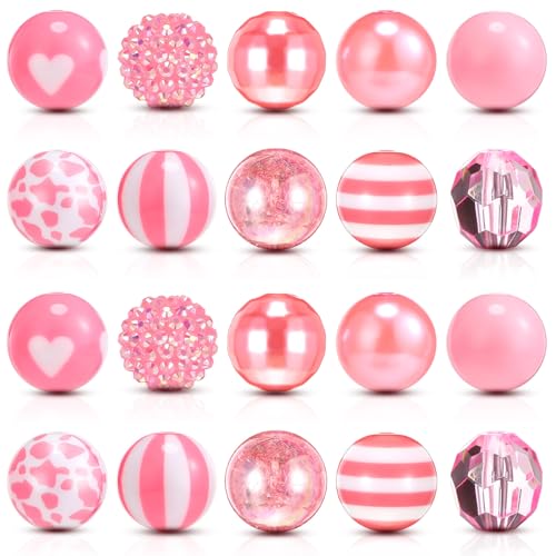 Ferreve 20 Pcs Chunky Bubblegum Beads 20mm Focal Pen Large Rhinestone Pearl Beads for DIY Beadable Pen School Jewelry Making Keychain Craft Making(Pink) - color: Pink