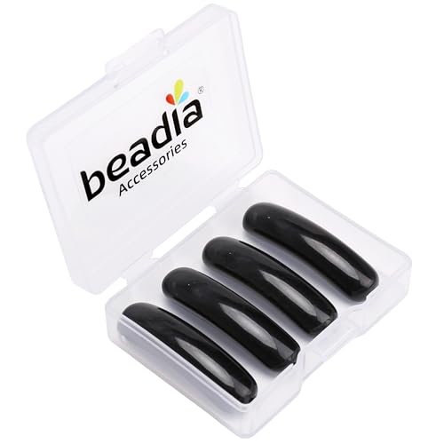 BEADIA Natural Curved Black Obsidian Stone Beads 36x10mm 4pcs for DIY Bracelet Jewelry Making - color: Black Obsidian
