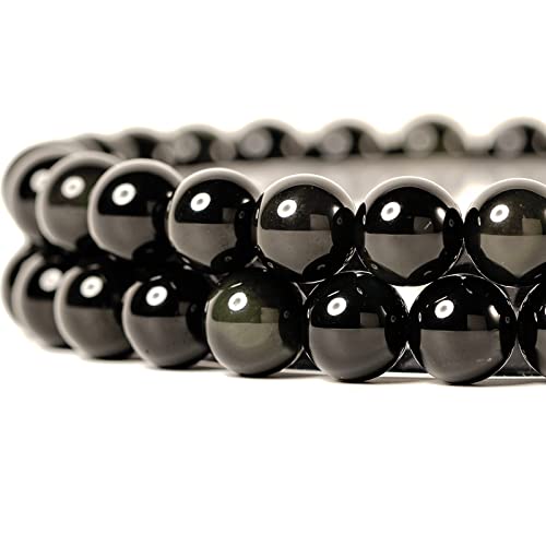 10mm Black Obsidian Round Bead - 35PCS Bulk Gemstone Beads for Jewelry Making, DIY Bracelets, Necklaces - Includes Crystal Stretch Cord - Stone Beads for Crafting Gifts - color: Black Obsidian, size: 10mm