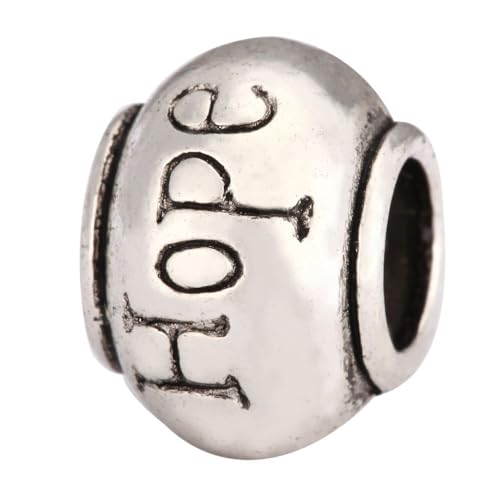 40pcs Hope Beads Large Hole Loose Round Bead (4.5mm Hole) Antique Silver Metal Spacer for DIY Craft Jewelry Making MEC-C7 - size: Hope Round Bead