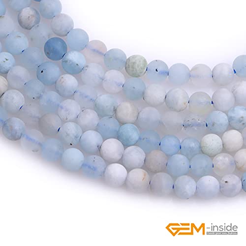 GEM-Inside Natural 4mm Aquamarine Quartz Gemstone Loose Beads Frosted Round A Grade Crystal Energy Stone Power for Jewelry Making 15" - color: Aquamarine, size: 4mm