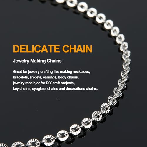 KYUNHOO 5 Meters Flat Circle Chain Roll Silver Jewelry Chains for Making Jewelry Stainless Steel Chain Bulk Thin Cable Chains Sunflower Texture Chain for Crafts Making - color: Oval Silver