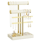 bussdis 3 Tier Bracelet Holder Display - Beige Leather Bracelet Holder, Detachable T Bar Jewelry Holder Organizer for Bracelet, Necklace, Earrings, Rings, Watches, Bangle - color: Beige