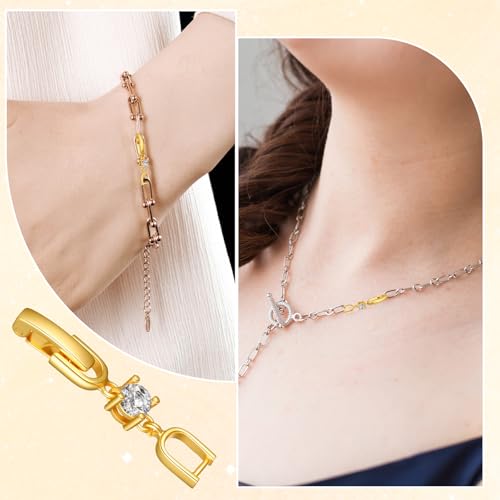 4Pcs Gold Bracelet Foldover Extension Clasp Gold Plated Crystal Rhinestone Foldover Extension Clasp Set Anklet Fold Over Extender Clasps for Jewelry Making(1.06 in)