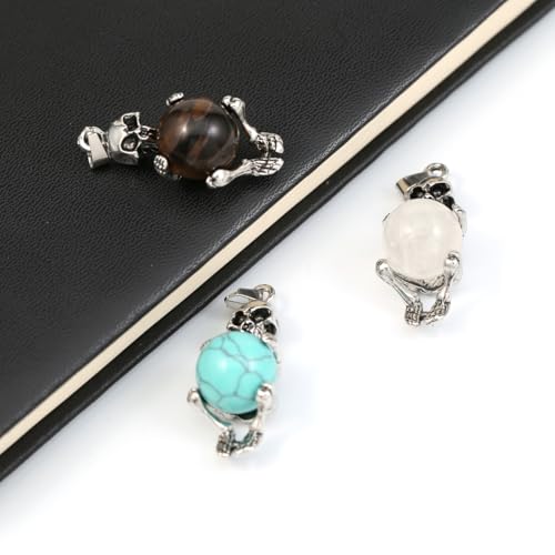 LE SKY 8 Pcs Natural Stone Pendants Unique Skull Shape Healing Crystal Charms for Jewelry Making Necklace