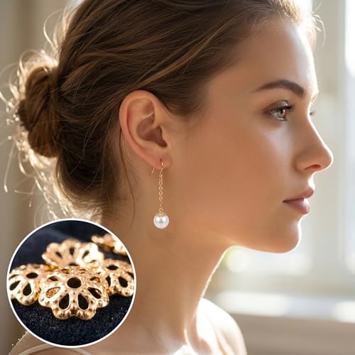 ANCIRS 600pcs 7mm Spacer Beads Caps for Jewelry Making, Metal Hollow Flower Bead Caps for Bracelet Necklace- Gold - color: Gold-600pcs-7mm