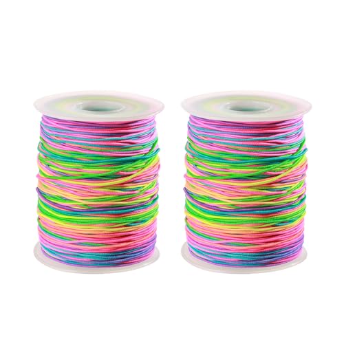 2 Rolls 1mm Rainbow Stretchy Bracelet String, Sturdy Elastic Cord for Bracelet/Jewelry Making, Necklaces and Beading (328 Feet/Roll) - size: 2 Rolls (328 Feet/Roll)