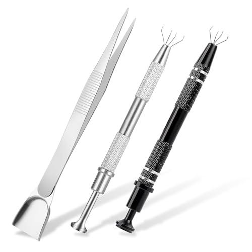 3Pcs Grabber Tool Holder Set Jeweler's Pick Up Sprinkle Pen Piercing Ball with Prongs Diamond Claw Jewelry Tweezers 4 Claw Precision Stainless Steel For Tiny Objects IC Chip Electronic Components - color: Silver