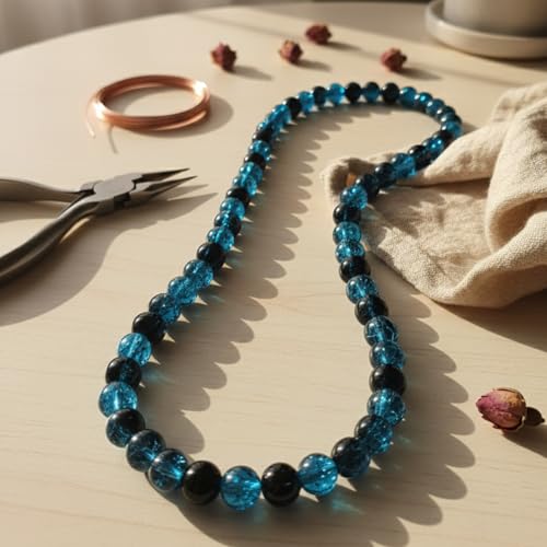DandS ltd Crackle Lampwork Glass Beads for Jewelry Making, Blue Black, Vibrant DIY Bracelets, Necklaces, Earrings, Beading Supplies & Craft Kits for Handmade Jewelry, 80pcs 0.39 inch (10mm), #J215-10 - color: Blue Black