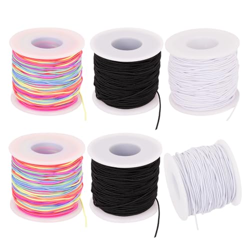 6 Rolls Elastic String for Bracelets, 1mm 984 Feet Sturdy Stretchy Bracelet String Thread, Necklace Stretchy String for Bracelet Making Crafts, Jewelry Making Supplies Elastic Cord for Pony Beads - size: 1mm black, white