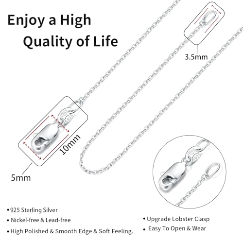 Jewlpire 18k Gold Plated 925 Sterling Silver Chain Necklace for Women, 1.1mm Cable Chains Necklace Thin & Dainty & Sturdy Women's Chain Necklaces, 14/16/17/18/20/22/24 Inches - color: 925 Sterling Silver, size: 14 Inch