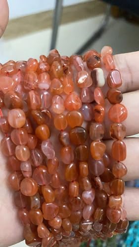 6-8mm Natural Red Agate Nuggets Oval Free Tumbled Pebble Semi Precious Gemstone Loose Stone Beads Approx 15.5 inch for DIY Jewelry Making - color: Red Agate