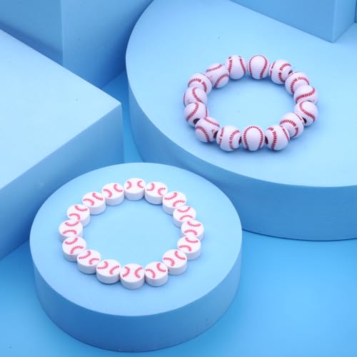 1600PCS Baseball Sports Ball Polymer Clay Beads Charms for Friendship Bracelets Making Kit Cute Fun Beads DIY Arts Crafts Birthday Gifts for Kids Girls Baseball Bead - color: C2#Style 4