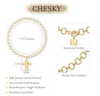 CHESKY 14K Gold Plated Chunky Necklace for Women, Trendy Paperclip Chain Necklace Thick Cross Heart Pendant Necklace Layered Herringbone Cuban Link Chain Toggle Necklaces Non Tarnish Jewelry - color: gold, style: cross
