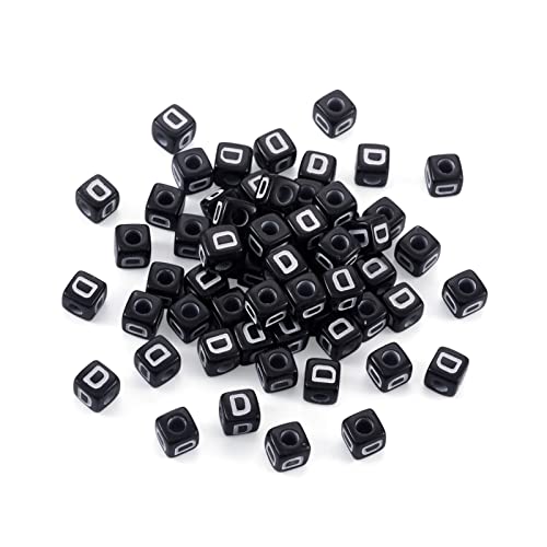 FASHEWELRY 500Pcs Acrylic Cube Letter Beads 5x5x5mm Black Square Letter D Alphabet Beads for DIY Bracelet Necklace Jewelry Making - color: Letter D