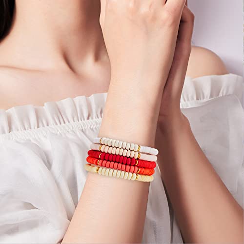 Ornaland Heishi Surfer Bracelets Set Polymer Clay Heishi Beads Stretch Bracelets Multi-Layer Stackable Friendship Bracelets Bohemia Summer Beach Jewelry for Women - color: Colorful-3