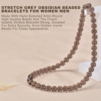 14in Agate Wrap Bracelet for Women Men Natural Round Beaded Agates Stone Healing Stretch Bracelets Elastic Handmade Polished Gemstone Beads Bracelet - color: Grey Obsidian, size: 8mm Beads