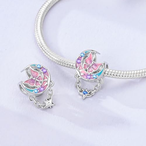 LAZA 925 Sterling Silver Charm for Bracelet Necklace Dangle Love Mom Butterfly Party Charm Beads Pendants DIY Jewelry for Women - color: Stars and Moon Butterflies