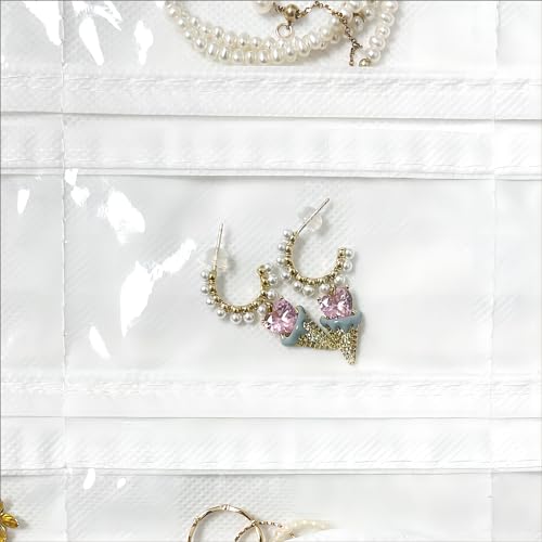 1 Pack Hanging Jewelry Organizer 80-Pocket Dual-sided Jewelry Storage for Earring Necklace Bracelet Ring Travel Holder, Black and White - color: Black and White