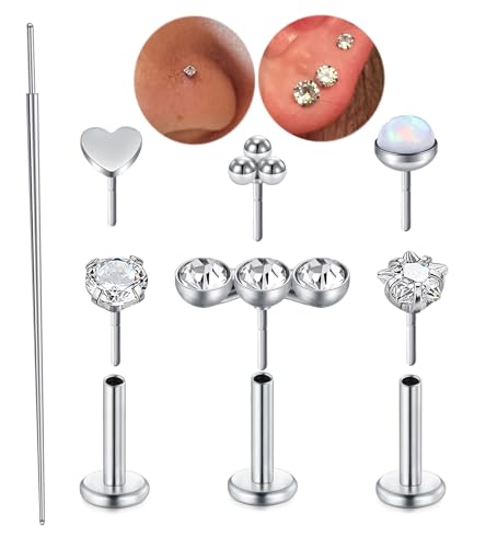 QWALIT Piercing Taper Threadless Insertion Tool - Titanium Labret Pin 16g, 18g, 20g - color: F11 - Silver Thin 20g