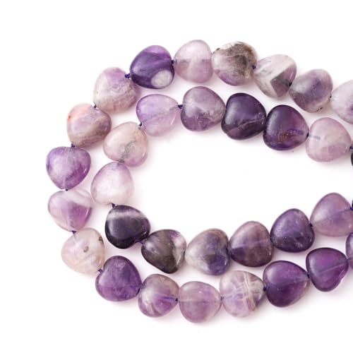 10mm Natural Amethyst Stone Beads Heart Shape DIY Loose Gemstone Energy Healing Crystal Charms for Jewelry Making Handmade - color: Amethyst