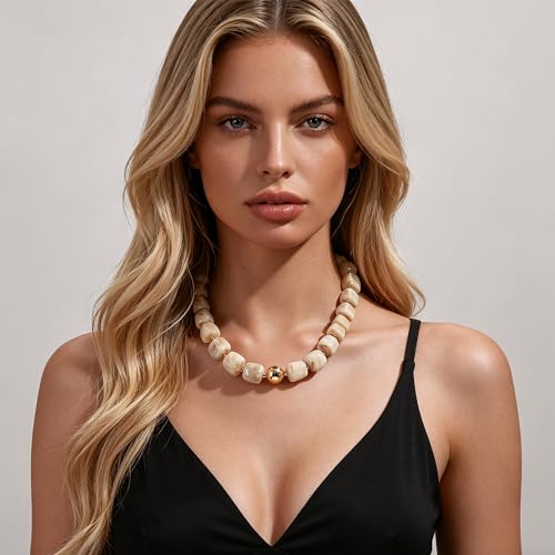 Chunky Acrylic Resin Beaded Necklace for Women Colorful Large Round Choker Adjustable Stack Acrylic Beads Necklace Resin Summer Party Jewelry - style: Apricot