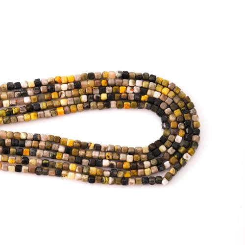 Faceted Natural Bumble bee Jasper 2-3mm Cube Square Loose Beads Gemstone Small Loose Beads Healing Crystal Energy Stone for DIY Jewelry Making 15" - color: Bumble bee Jasper