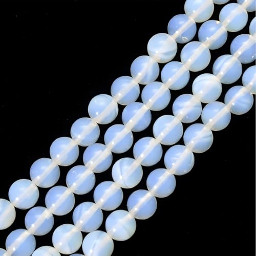 HAAMIIQII 8mm White Opalite Beads Round Gemstone Loose Beads for Jewelry Making 2 Strands (92-96pcs) - color: White Opalite, size: 8mm (92-96pcs)