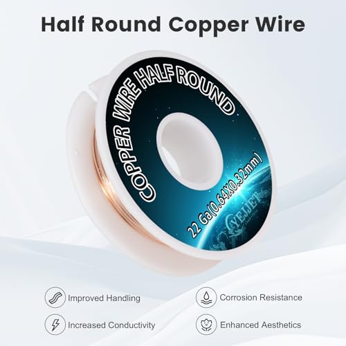 22 Gauge Copper Wire Half Round 0.64x0.32mm - 1.3 oz (85 Feet) Fine Craft Wire for Filigree & Miniature Arts - color: 22 Gauge 0.64*0.32 mm, size: 1.3 Oz Copper Wire