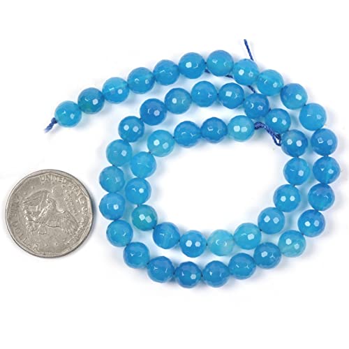 Dyed Blue Agate 8mm Gemstone Faceted Round Loose Strand Beads for DIY Necklace Bracelet Jewelry Making 15 Inch - color: Blue Agate