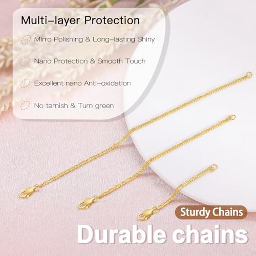 Gold Necklace Extenders for Women, Durable Necklace Extender Sterling Silver for Bracelet & Anklet, Adjustable & Hypoallergenic, Set of 3 Extension Chains (2+4+6 inch | Gold) - color: Gold