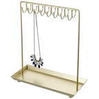 MyGift 14 Inch Brass Metal Jewelry Organizer Stand for Necklaces with 20 Hooks and Ring Tray - color: Brass