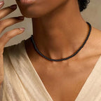 Crystal Choker Necklaces for Women,4mm Handmade Natural Stone Choker Beaded Necklace Healing Crystal Necklace Gemstone Bead Necklaces for Women - color: Black Obsidian