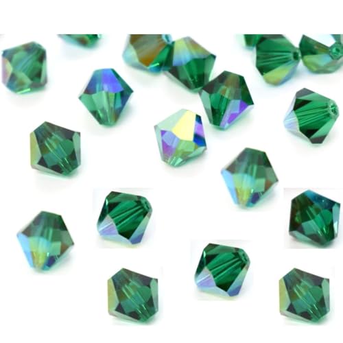 100pcs Authentic Preciosa 3mm (0.12 Inch) Small Faceted Bicone Crystal Loose Beads Emerald AB (Green) Compatible with Swarovski Elements Crystals for Jewelry Making Pre-B363 - color: Emerald AB, size: 3mm (0.12 Inch) - 100pcs