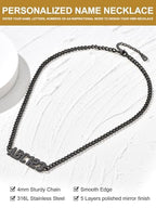 GoldChic JEWELRY Name Necklace Personalized for Men, Womens Custom Name Plate Chain, Stainless Steel Customized Old English Nameplate Choker with Curb Chains Custom, 16 inches to 30 inches - color: Curb Chain 4 mm-Black(Small Pendant)