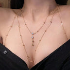 14K Gold Plated Body Chains for Women, Sexy Layered Belly Waist Chain Crossover Bikini Bra Chain, Summer Beach Rhinestone Body Jewelry - style: Gold 4 Diamonds
