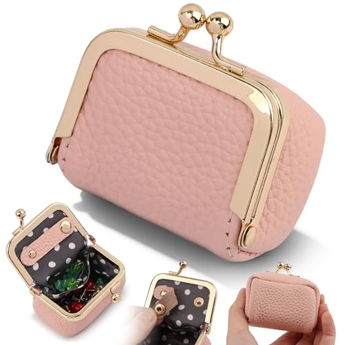 PU Leather Mini Jewelry Box, Vintage Portable Mini Jewelry Organizer with Kiss Lock, Compact Travel Case for Rings, Earrings, Necklaces - Ideal Gift for Women - color: pink