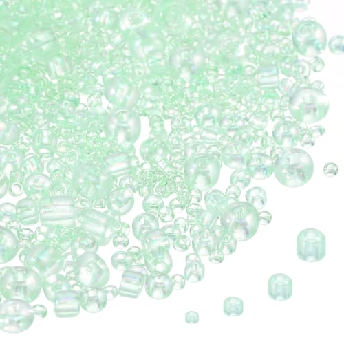 MECCANIXITY 15/0 11/0 8/0 6/0 Glass Seed Beads 1.5mm/2mm/3mm/4mm Loose Seed Beads for Jewelry Earring Bracelet Craft Making, 5888PCS, Clear Green - color: Clear Green
