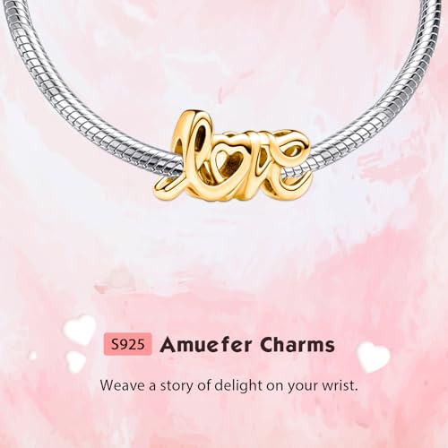 Love Family Friendship Graduation Mothers Nurses Day S925 Bead Pendant Charms for Pandora Bracelets Necklaces, Gifts Women, for Anniversary Birthday Valentines Day Christmas, Silver Gold - style: Love Letter Charm 14K Gold Plated