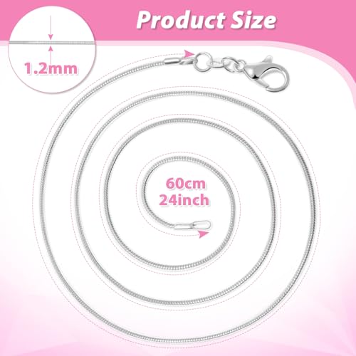 PAXCOO 25 Pack Chains for Jewelry Making, Necklace Chains Bulk Silver Plated Snake Chains for Necklace Jewelry Making, 1.2 mm - size: 24 Inches