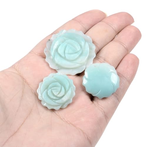 Justinstones 3pcs Carved Gemstone Flower Pendant Earrings Beads Set For Jewelry Making DIY 1.3 Inch & 1 Inch - color: Blue Amazonite