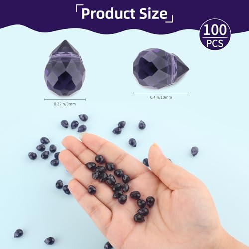 100pcs Purple Violet Faceted Crystal Glass Beads 8x10mm, Shiny Teardrop Glass Beads for Jewelry Making, Crystal Beads for Bracelet Necklace Earring DIY Craft - color: Purple Violet