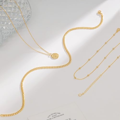 Layered Necklaces for Women, Dainty 14K Gold Plated Circle Peadant Chain Necklace Set Simple Paperclip Stacked Necklaces for Women Trendy Gold Jewelry - color: set3