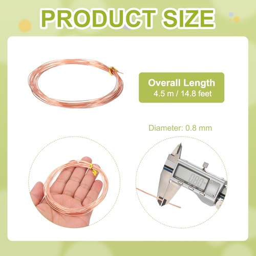 PATIKIL 99.9% Pure Copper Wire for Jewelry Making, 20 Gauge (0.8mm) Copper Craft Wire 14.8 Feet Beading Jewelry Making Supplies for Crafting Wreath Electroculture Gardening - size: 20 Gauge x 14.8 Feet