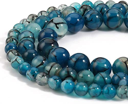60pcs 6mm Blue Dragon Vein Agate Beads Natural Gemstone Beads Round Loose Beads for Jewelry Making - color: Blue Dragon Vein Agate, size: 6mm