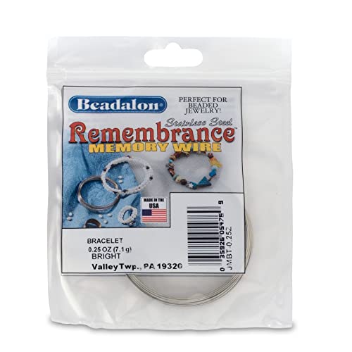 Beadalon Remembrance Stainless Steel Memory Wire, Round, Bracelet, Bright, 0.25 oz, Approx. 19 coils - size: Bracelet, style: 0.25 oz, approx. 19 coils