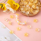 100pcs Cherry Blossom Beads, 5-Petal Yellow Gradient Acrylic Flower Beads, Mini Spacer Hair Accessories Halloween Christmas for Bracelets Earring Jewelry Making - color: Yellow