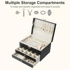 3 Layer Jewelry Box with Lock, Women Large Jewelry Holder Organizer with Drawer for Necklaces, Rings, Bracelets, Earrings, Watches, Valentines Gift for Mom Girl Wife (Black) - color: Black