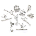 50 PCS Cheerleader Charms Collection, Cheer and School Spirit Gymnastics Girl Pom Girl Love Cheer Jumping Cheerleaders Charms, Silver Tone (HM163) - color: Cheerlead Charms